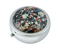 Halulu Skull Custom Fashion Round Glass Pill Case 2.1 Inch Tablet Holder Storage Bag Wallet