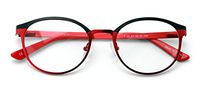 Round Circular Stainless Steel Non-prescription Glasses Frame Clear Lens Metal Eyeglasses (Red)
