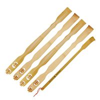 BambooMN 4 Pieces 17" Bamboo Backscratcher Knobby Massage Roller Handle Plus Free Travel Size Back Scratcher for Itching Relief, 100% Natural Bamboo