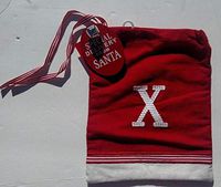 Wondershop Monogrammed Letter X Gift Bag Holiday Santa Present Package Cream Redw/Santa Tag Jingle Bell Candy Cane Trim Measures 7" X 9"