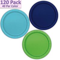 120 Paper Dessert Plates (7") - Navy Blue, Aqua, Lime Green - 40 Per Color, 3 Colors - Great Assortment for Birthday Parties, Weddings, Holidays, Baby Shower, Celebrations, and more