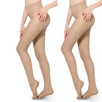 2 PCS 20-30mmHg Compression Pantyhose Opaque Support Pantyhose Closed Toe for Women Men Help Relieve Swelling Varicose Veins Edema Beige M