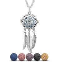 INFUSEU Dream Catcher Essential Oil Diffuser Necklace Lava Stone Aromatherapy Lotus Mandala Flower Filigree Locket Jewelry Set, 5 Pcs Rocks
