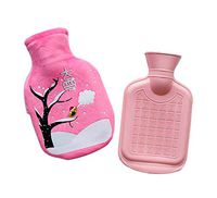 Rubber Water Bottle with Soft Fluff Cover for Hot or Cold Therapy 350ml, Pink