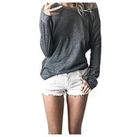 Mlilian T Shirts for Women,Women's Long Sleeve Solid Color Casual Shirts Cotton Loose T-Shirt Blouses Gray