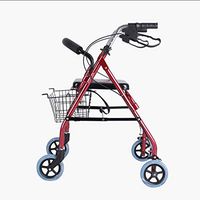 F&T Aluminium Four Wheeled Rollator Walking Aid,Folding Rollator, Three Gears Can Be Adjusted High,Light and Safe Design (Color : Red, Size : 7.87in)