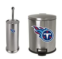 The Furniture Cove 2-Pc Set - 1.3 Gallon Stainless Steel Step Trash Can Waste Basket and Toilet Brush with Holder Featuring the Choice of Your Favorite Football Team Logo (Titans)
