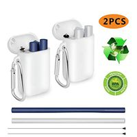 Collapsible Reusable Straw, Foldable Drinking Straws with Case and Cleaning Brush, Premium Food-Grade Silicone Portable Straw for Travel, Camping, Household, Outdoor, Gray and Dark Blue