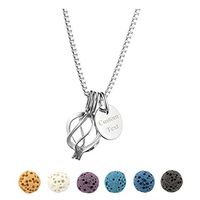 Top Plaza Personalized Custom Necklace Name Words Engraving Aromatherapy Essential Oil Diffuser Silver Locket Necklace W/6 Dyed Lava Rock Stone(Twisted Round)