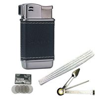 Pipe Lighter Soft Flame Refillable Butane Lighters Czech Pipe Tools Cleaners Hard Bristle Pipe Filters (T Black Leather)