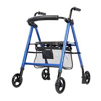 Walkers Foldable Elderly Shopping Cart Rest Chair Adjustable Crutches Old People's Trolley Rehabilitation Equipment (Color : Blue, Size : 57x65x97cm)