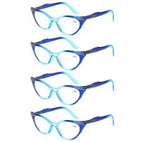 Kerecsen 4 Pack Ladies Stylish Cateye Reading Glasses Spring Hinge Readers for Women (4Blue, 1.0)