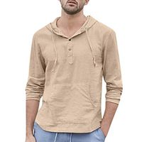 Retro T-Shirts for Men with Pocket, vermers Summer Casual Linen and Cotton Long Sleeve Striped Shirt with Hooded Khaki