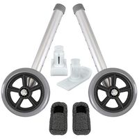 Vive Walker Wheels and Ski Glides - Replacement Feet - Accessories Parts Set for Folding Medical Walkers - Universal Front, Back Stability Safety Wheel - Includes 2 Glide Tips, Two 5 Inch Rubber Wheel