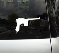 Pistol Silhouette #6 - German Army Handgun Historical - 5" White Vinyl Decal Sticker Car Macbook Laptop