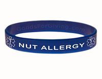 Nut Allergy ID Bracelet Wristband - Blue - 8-1/4 Inches - Large