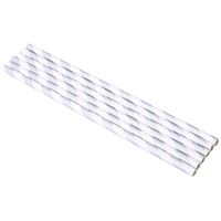 25Pcs Disposable Striped Paper Straws for Wedding Drinking Party Supplies (Silver)