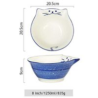 WWSHM 8 Inch Cartoon Kitty Bowl Ceramic Noodle Bowl Blue Red Cat Large Bowls Creative Restaurant Maneki Neko Household Soup Bowl (Color : Blue)