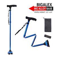 BigAlex Folding Walking Cane with LED Light,Pivoting Quad Base,Adjustable Walking Stick with Carrying Bag for Man/Woman (MG Alloy Base（Blue）)