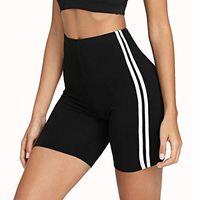 Meikosks Women's Hips Tight Yoga Shorts Mid Waist Fitness Pants Stripe Beach Shorts Black