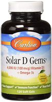 Carlson - Solar D Gems, Vitamin D3 and Omega-3 Supplement, 4000 IU (100 mcg) D3, 115 mg Omega-3 EPA and DHA, Vitamin D Fish Oil Capsule, Bone & Immune Health, Vitamin D Supplement, Lemon, 120 Softgels