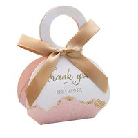 Doris Home 50 pcs Birthday Wedding Party Favor, Wedding Gift Bags Chocolate Candy and Gift Boxes Bridal Shower Party Paper Gift Box Pink Boxes with Ribbons(Pink) (Pink 2.5 * 1.37 * 3 inch)