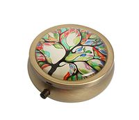 Halulu Tree of Life Personalized Design Round Pill Case Decorative Metal Medicine Vitamin Organizer Unique Gift
