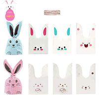 50Pcs Easter Candy Gift Bags, Easter Rabbit Long Ear Treat Bags, Easter Candy Bags with Ties, Easter Treat Bags for Kids