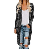 Ros1ock Ladies Camouflage Long Cardigan Lightweight Jacket Outerwear Irregular Hem Long Sleeve Coat