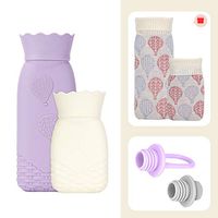 Hot Water Bottle Microwave Heating Bottle Environmental Silicone Hot Water Bag with Knit Cover Hot & Cold Therapies Gift for Birthday Christmas Valentine's Day 2 Pack (6.Whte1+Purple1, OneSize)