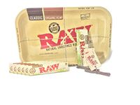 Raw Organic 10 pc. Bundle, Raw Organic King Size Slim Rolling Papers 6 Packs, Raw Organic Paper Tin. Raw Hempwick 2 Pack, with Raw Rolling Tray