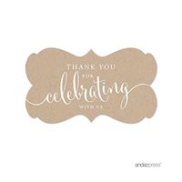 Andaz Press Fancy Frame Rectangular Label Stickers, Thank You for Celebrating with Us, Kraft Print, 36-Pack