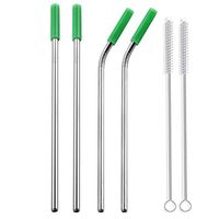 Oldeagle 4PCs Reusable Stainless Steel Metal Drinking Straws With 2PCs Cleaning Brushes (Green)