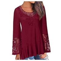TIFENNY Fashion Sexy Lace Pullover Women Perspective Mesh Chiffon Hollow Patchwork Out Blouse Crewneck Fashion Tops Shirt