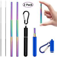 Everangel Reusable Collapsible Straws Stainless Steel Drinking Straw Portable Telescopic Straw with Case (Black & Rose Gold) (black & blue)