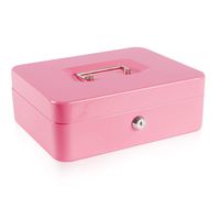 KYODOLED Large Metal Cash Box with Money Tray and Lock,Money Box with Cash Tray,Cash Drawer,9.84"x 7.87"x 3.54" Pink Large