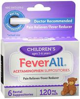 FeverAll Children's Acetaminophen Suppositories, 120 mg - 6 ea., Pack of 3