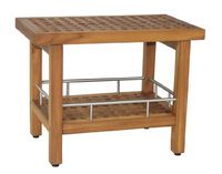 (Fully Assembled) AquaTeak Patented 24" Grate Teak & Stainless Shower Bench with Shelf
