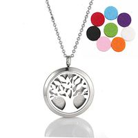 Essential Oil Diffuser Necklace Aromatherapy Diffuser Locket Hollow Out Tree Pendant Set with 10 Scent Pads (30mm, Life Tree)