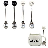 SunTrade 4PCS Tea Coffee Ice Cream Spoons,Cartoon Cat Stainless Steel Tableware Set Gifts