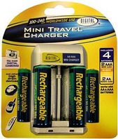 Sakar Mini Travel Charger with 2 AA + 2AAA NMH Rechargeable Batteries