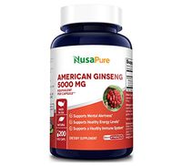 American Ginseng 5000 mg 200 Veggie Capsules (100% Vegetarian, Non-GMO & Gluten Free) - Supports Focus, Energy & Immunity Booster, Panax Ginseng Root Extract for Men & Women
