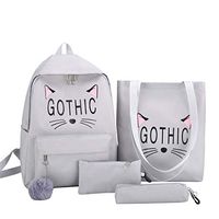 Putars 4Pcs Women Cat Canvas Hand Bag Shoulder Bag Crossbody Bag Pencil Case Package