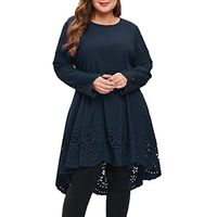 Women's O-Neck High Low Hem Plus Size Dress Hollow Out Loose Dress Dark Blue