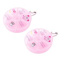 XMHF 2Pcs Pill Box Round Shaped Clear Pink Hard Plastic 6 Day Drug Organizer Case