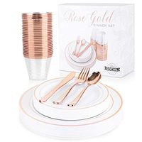 Rose Gold Plates - Complete Dinnerware Set - 150 Pieces Value Pack, Includes 25 Plates, 25 Dessert Plates, 25 Tumblers, 25 Forks, 25 Knives, and 25 Spoons, Perfect Plastic Tableware for any Occasion