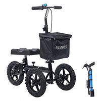 ELENKER Knee Walker Economy Steerable Knee Scooter Ultra Compact & Portable Crutch Alternative with 12" All-Terrain Pneumatic Wheels for Ankle/Foot/Leg Injury or Surgery (Black, with Pump)