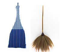 Thai Traditional Grass Broom with Bamboo Stick Handle and Hand Grip with Nylon with Ship Glue Painting for Sweeping Hair Dust and Dirt with Loincloth Cotton Broom Bag Tall 40" Housewarming Gift
