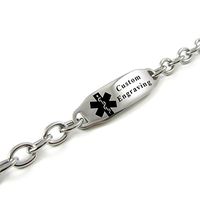 My Identity Doctor - Custom Engraved Women's Medical Bracelet, 6mm Steel O-Link - Black - Wrist Size 7.25 Inch
