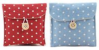 GBSTORE 2 Pcs 1 Red and 1 Blue Sanitary Napkins Bag Menstrual Cup Pouch Nursing Pad Holder Cute Polka Dot Cotton 4.7x4.7 inch Washable Organizer Storage